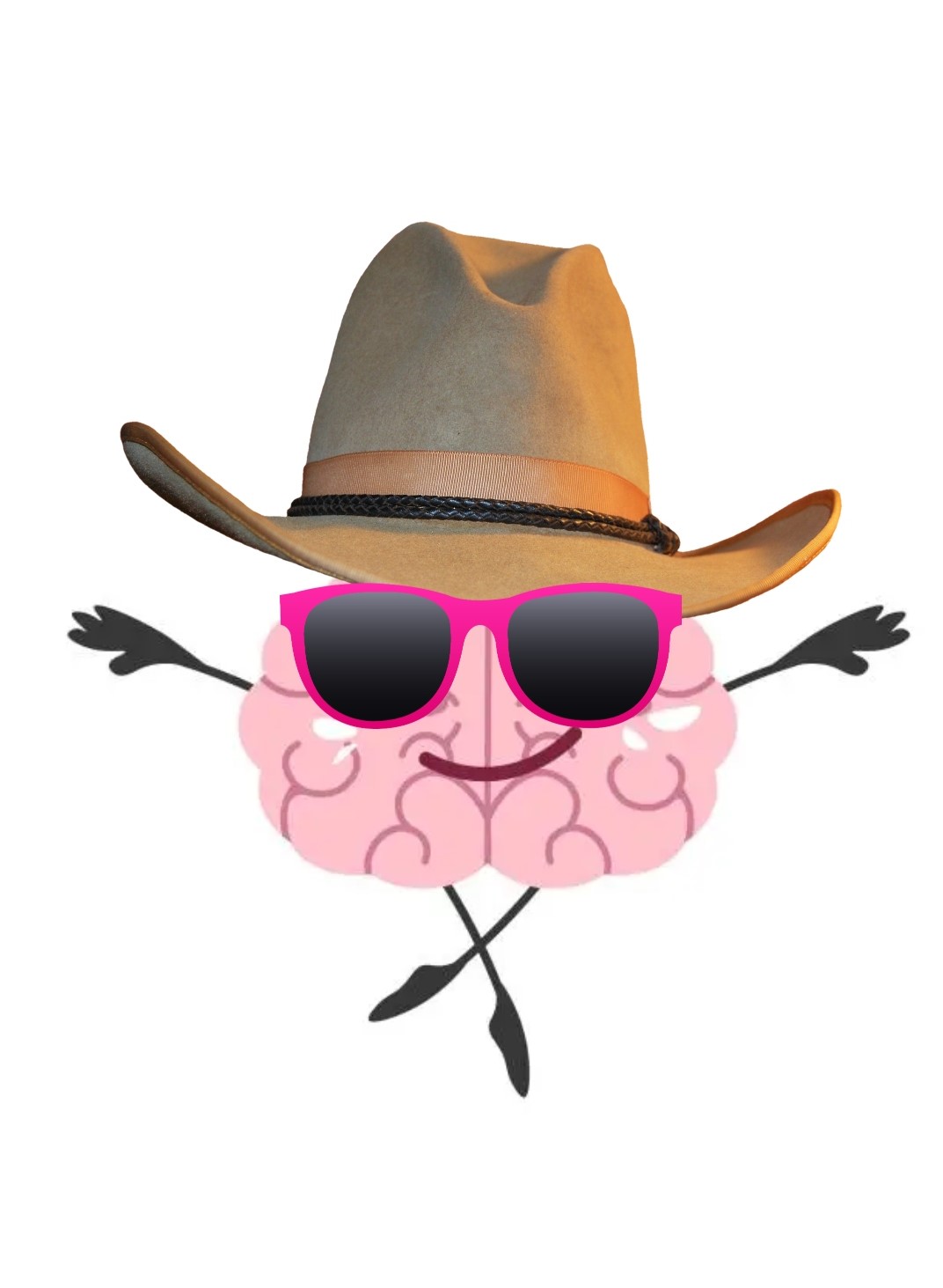Brain in cowboy hat joke illustration
